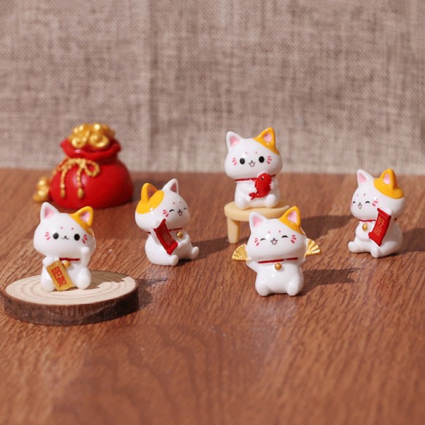 1Pc e nyttår tegneserie Lucky Cat Micro Landscape Resin Cat Micr A