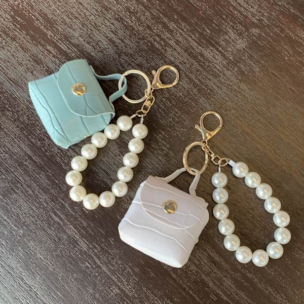 Myntplånböcker Pearl Chain Keychain Hörlurslåda Key Organizer Bag White