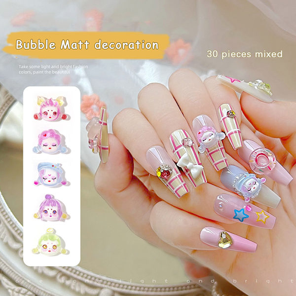 30 stk/sæt 3D Nail Jewelry Charms e Bubble Mart Girl DIY Manicur