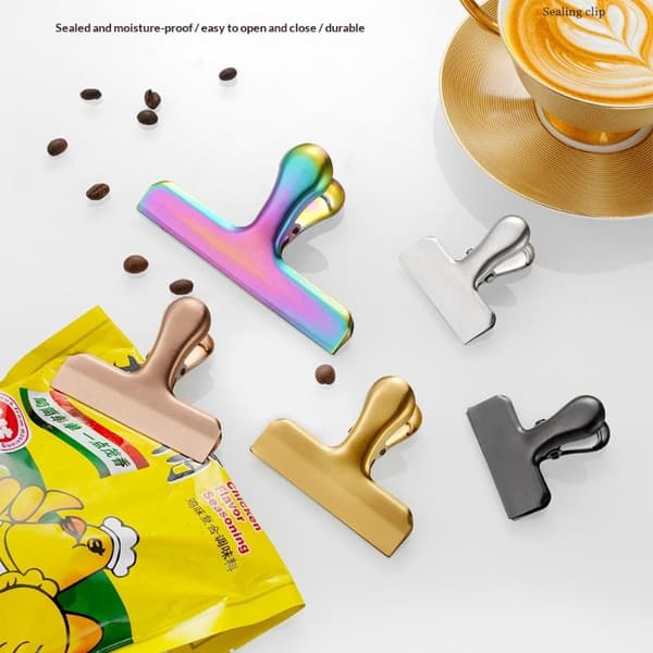 2 stk. bagklips i rustfritt stål for papirklemmer lufttett Gold M 2pcs