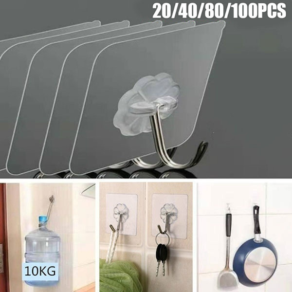 Läpinäkyvät saumattomat koukut metalliseinäkoukut kotiin raskaalle itselle 20PCS