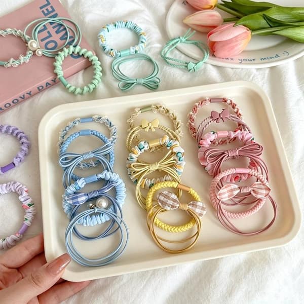 6 stk. højelastisk hårelastik til kvinder, scrunchies, hestehaleholder Blue