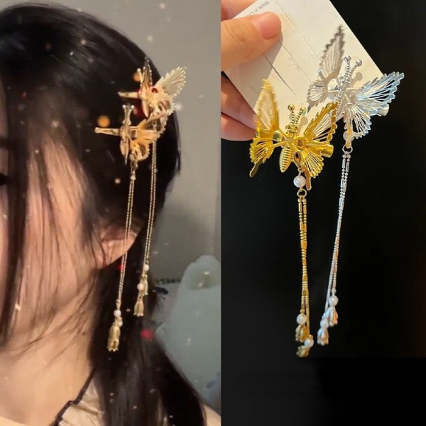 Moving Butterfly Tassel Hairpin Girl Retro Sweet Fairy Hairclip A3