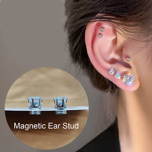 Crystal Magnetic Ear Stud Øreringe Zircon Magnet Øreringe 1pair 4mm