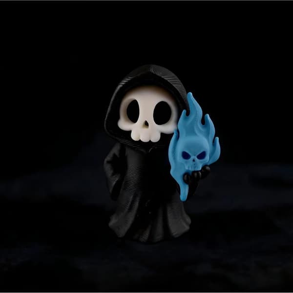 Halloween Grim Reaper Figurstatue Med Blå Flammeskal A1