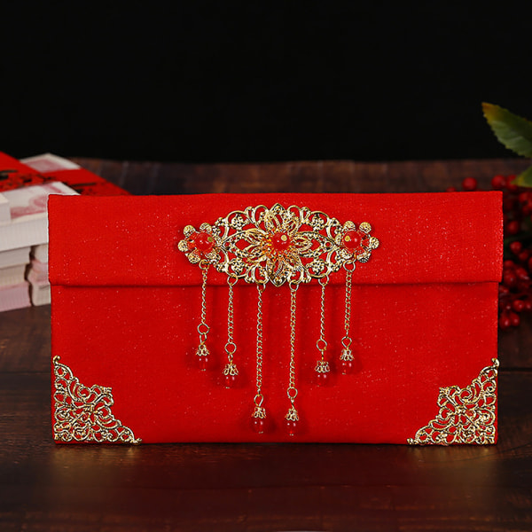 1 st Nyår 2024 Lucky Money Bag Texture Faux Silk Red Envelo 3