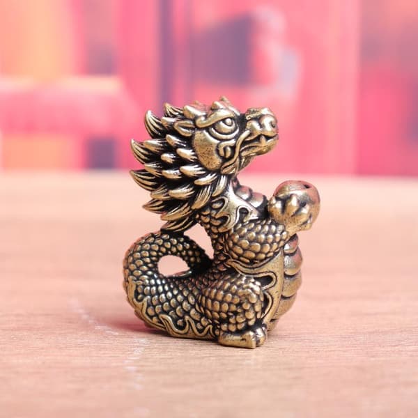 1PC Antik Drakstaty Prydnad Rörlig Kropp s Utställning H brass