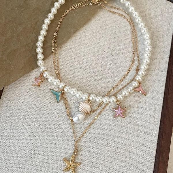 Boho Lagdelt Perle Søstjerne Skal Halskæde Ocean Tema Choker F A8