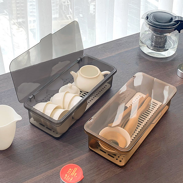 Läpinäkyvä säilytyslaatikko set , kansi ja tyhjennyspöly Gray