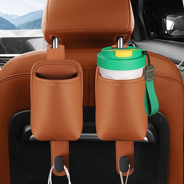 Kopholdere til bilsæderyg Premium Organizer med drikkeholder Brown