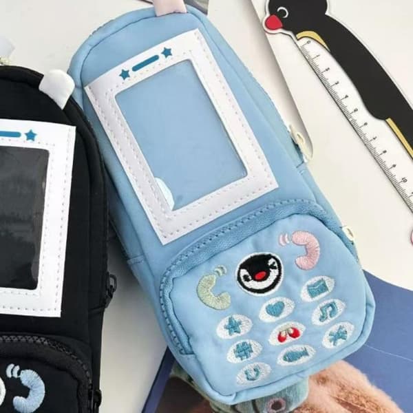 Kawaii Pingvin Canvas Pennväska Telefonform Stor Kapacitet Statio Black