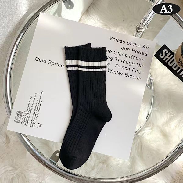Dame Sokker Efterår Simple Casual Sort Hvid Stribede Luv Sokker A4
