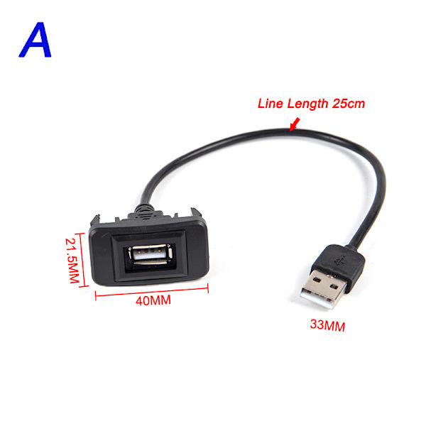 Bil Dashboard Flush Mount USB2.0 Panel forlængerkabel Adapter A