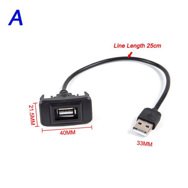 Bilinstrumentbräda Flush Mount USB2.0 Panelförlängningskabeladapter A
