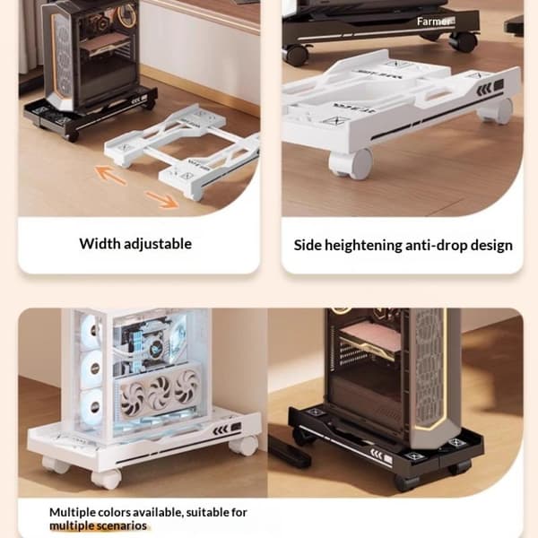Justerbar CPU-stativ Brakett PC-holder Vogn Datamaskin Tårn Stativ White