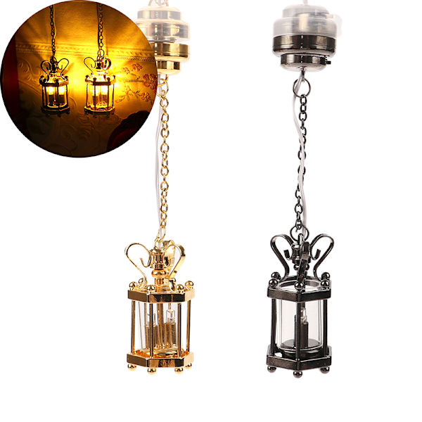 1:12 Dukkehus Miniature Loftslampe Lysekrone LED væglampe Black