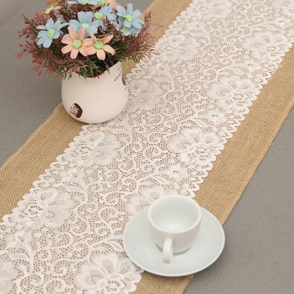 30x180 cm Burlap Spets Bordslöpare Natural Jute Rustikt Bröllop D 30*180CM