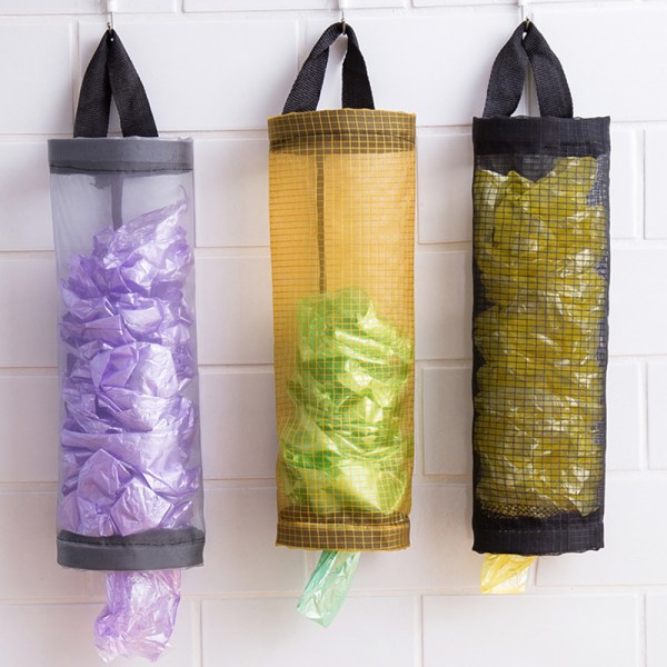 Hem Matkassehållare Väggmonterad Mesh Plastpåse Dispenser T Gray