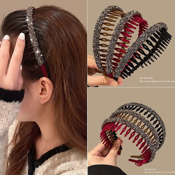 1st Mode Rhinestone flockande Bezel Hårbågar För Kvinnor Ladi Red