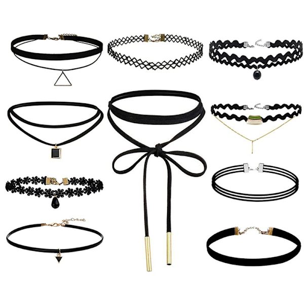 10 stykker choker halskjede svart klassisk fløyel stretch gotisk