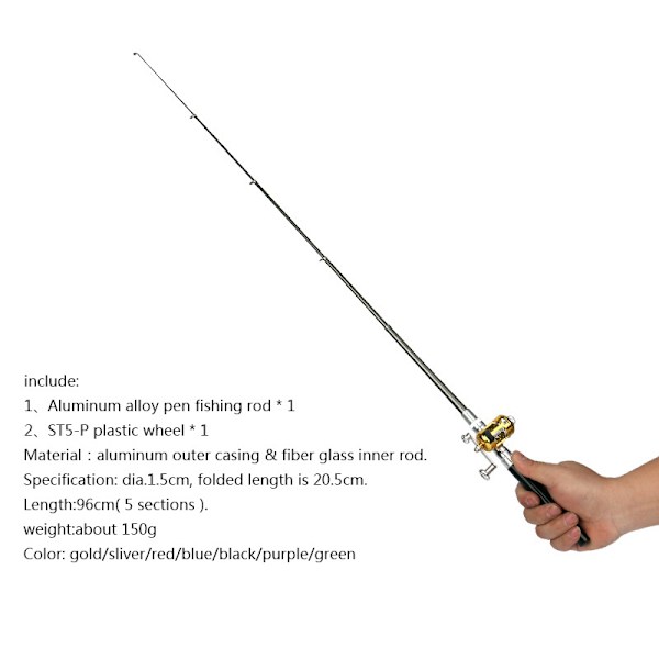 Udendørs Stream bærbar lomme teleskopisk mini fiskestangstang Black