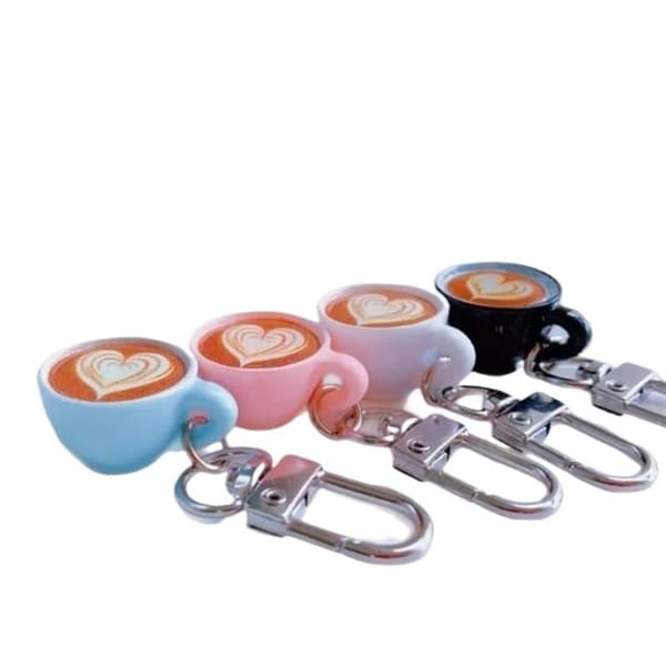 4 st kaffekopp nyckelring set e Latte hjärtkopp nyckelring väska Cha 4pcs