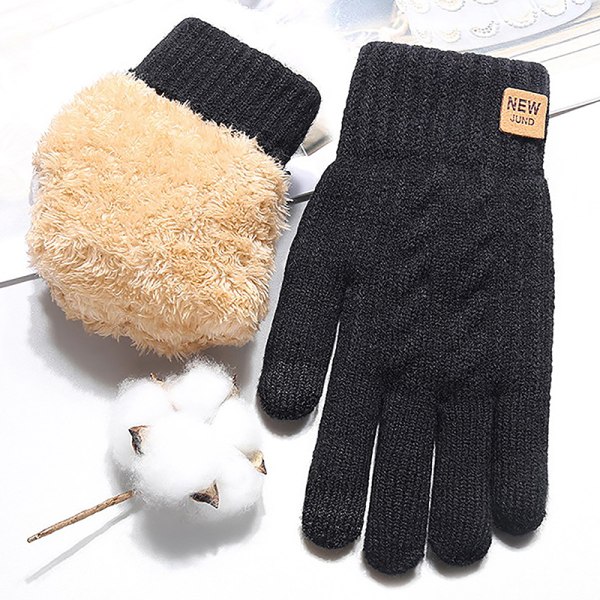 Cashmere Handsker Winter Warm Five Finger Vanter Touch Mænd Outdo Black