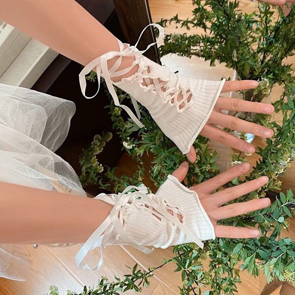 1 Pari Lolita Style Tee-se-itse pitsit röyhelöt Käsineet Makea Gothic Fing A2