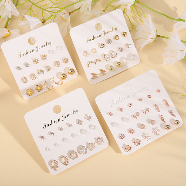12 par/ set dam Pearl Flower Crystal Mix Design Studs Earr A7