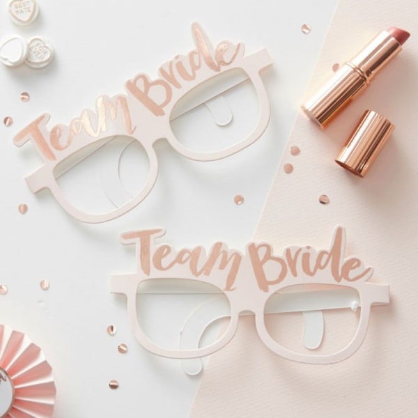 Bachelorette Party Pappersglasögon Rose Gold Team Brud Vit Bri A