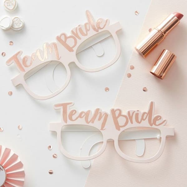 Polterabend Papirbriller Rose Gold Team Bride White Bri A