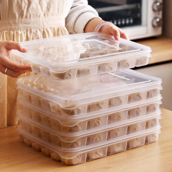 Transparenta förvaringslådor för dumplings med lock 30 grids