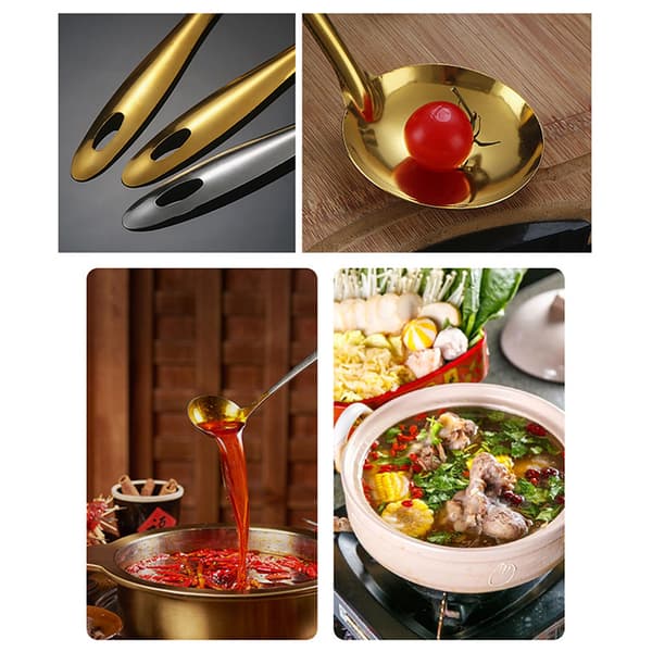 Utæt ske Rustfrit stålske Hot Pot Restaurant øseske Cook Silver 2