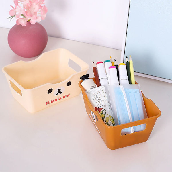 Ny Cartoon Plastic Storage Box Oppbevaringsbeholder Desktop Cosme Beige