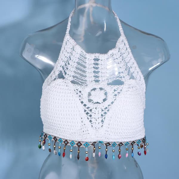Strikkede dusker uthulte tanktopper for kvinner Boho Hault Sle White 1