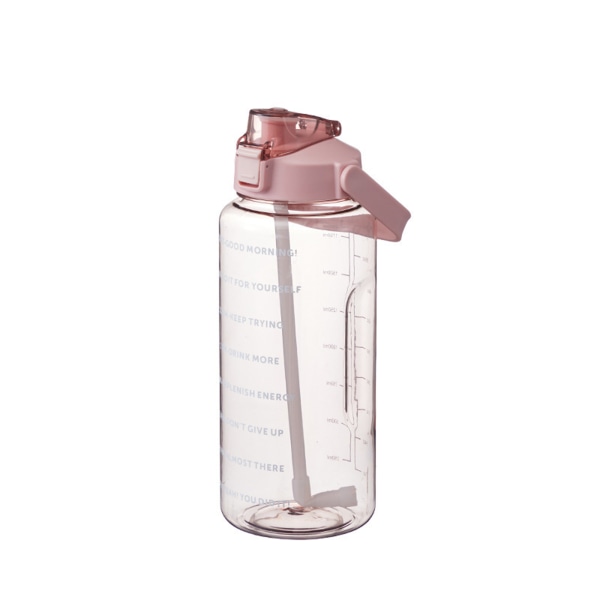 2 liters vannflaske med sugerør Kvinnelige jenter Large Portable Tra pink