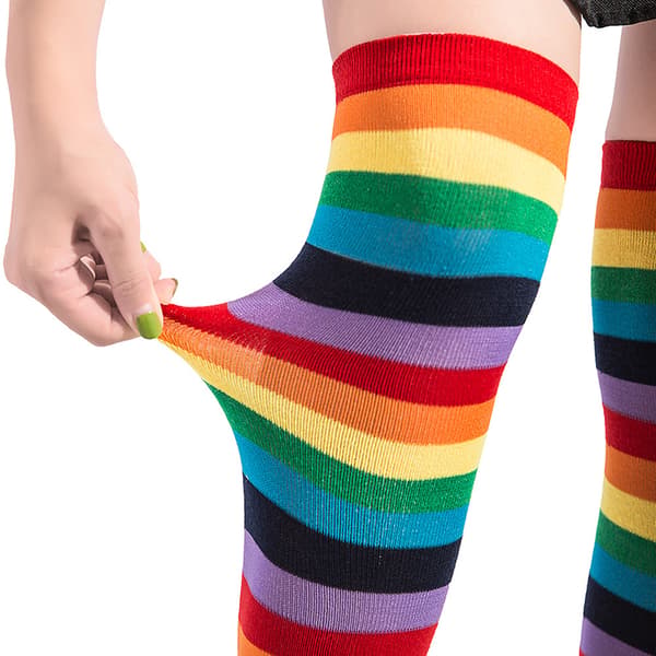 Knæhøje regnbuestrømper Lårhøjstribede knæstrømper Rainbow S