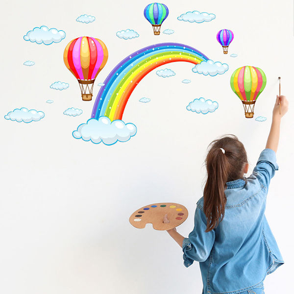Sarjakuva Rainbow Cloud kuumailmapalloseinätarra baby M
