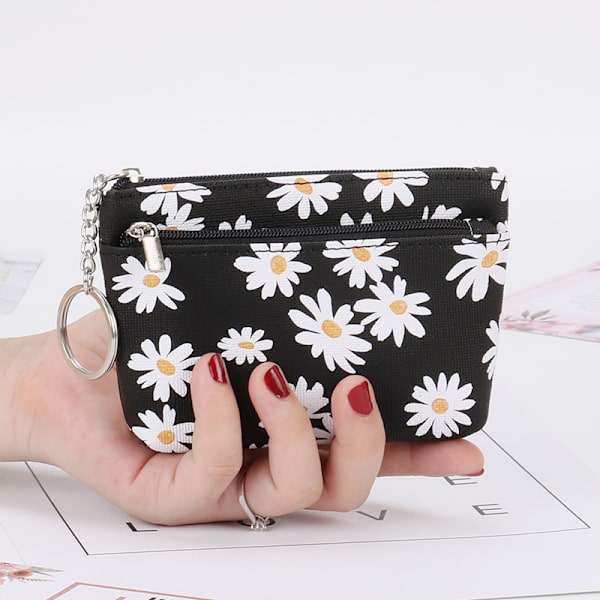 Daisy Coin Purse Miniplånböcker för kvinnor med dragkedja Nyckelring Kort H Purple
