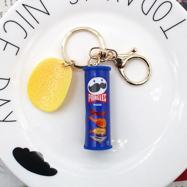 Imiteret Pringles kartoffelchip nøglering Bucket Snack Pizza Pota A5