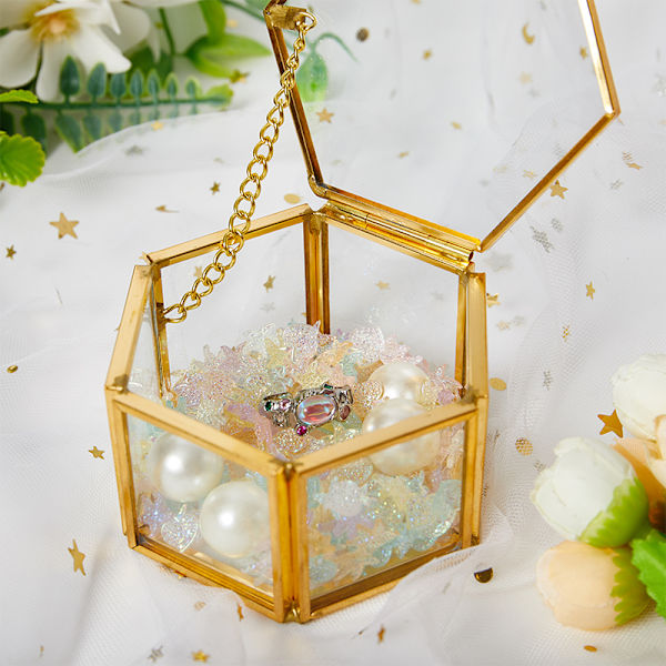 Geometrisk klart glas smykkeskrin Smykker Organiser Holder Rin Gold