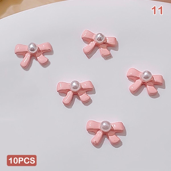 Pink Bowknot Perler Heart Bear Nail Smykker Manicure Accessorie 11