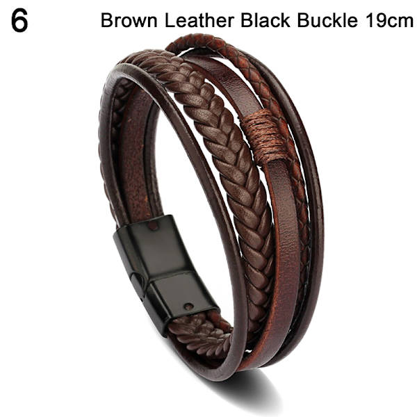Trendiga läderarmband män rostfritt stål flerskiktsflätade 6