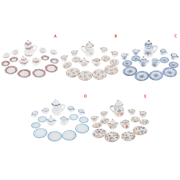 1:12 dockskåp miniatyr 17st porslin tekopp set chintz flo E