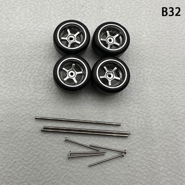 1 Set 1/64 modellbilhjul med gummidäck Modifierade delar Ve B32 5Claws Silver