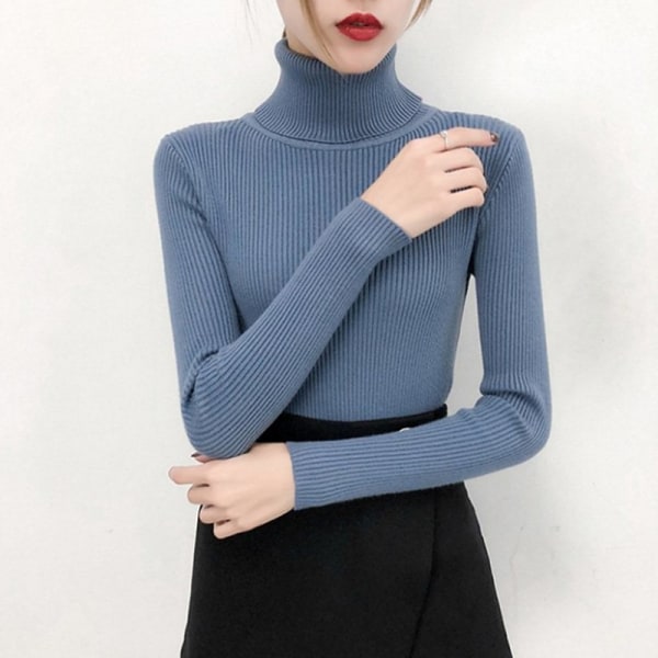 Damtröjor med turtleneck Casual Mjuk tröja Elastiska tröjor Blue