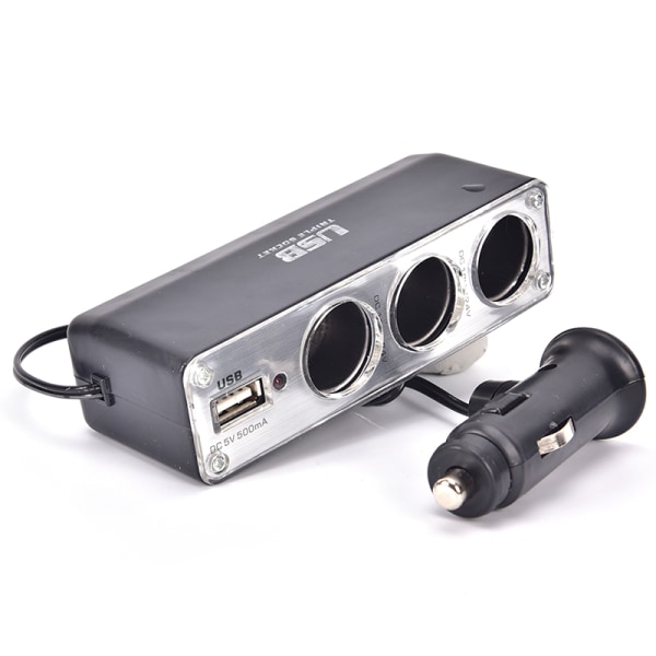 Musta 3 Ways Multi Socket auton sytyttimen jakaja USB laturi ddd3 | Fyndiq