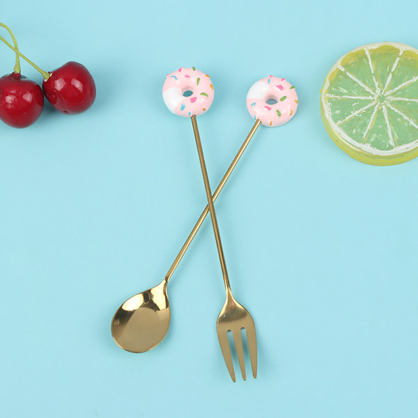 4 stk./sæt Doughnut Candy ske/gaffel mælk kaffe røre ske Kitc 4pcs Lollipop Fork