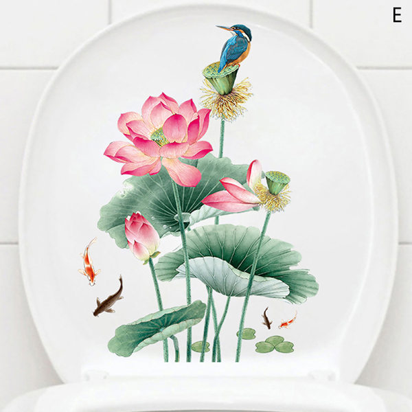 WC Stickers Toalett Blommigt Wall Sticker För Badrum Toalettlock D