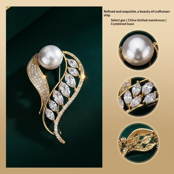 Mode Rhinestone Enkla Lövpärlbrocher Damkläder Co